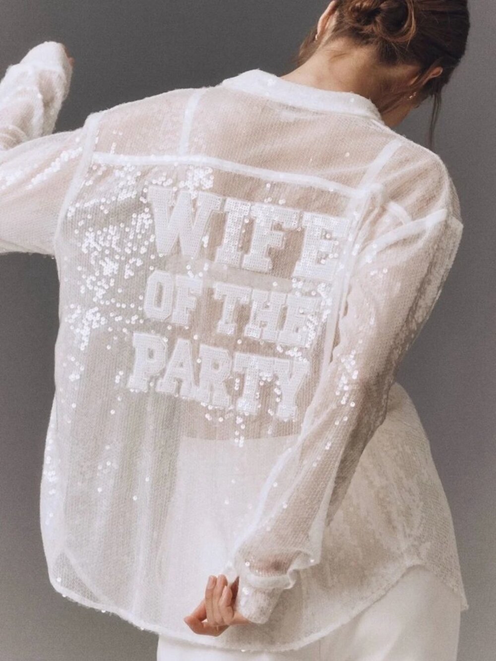 En Elly Wife of the Party Sequin Button-Down Shirt White